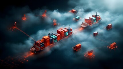 Poster - Innovative AI powered global logistics network featuring advanced data visualization of worldwide supply chain algorithm driven container ship management