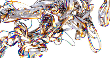 Poster - Shimmering iridescent fabric drapes creating a captivating abstract design