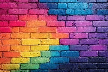 Wall Mural - rainbow-colored brick wall with gradient shades