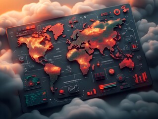 Poster - Futuristic AI Powered Global Trade and Logistics Management Interface with Seamless Gesture Controls  Intricate digital interconnected web of international supply chains