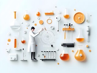 Poster - Researcher in White Lab Coat Carefully Mixing Liquids Using Glass Pipette Among Various Scientific Instruments and Pristine Clinical Laboratory Environment
