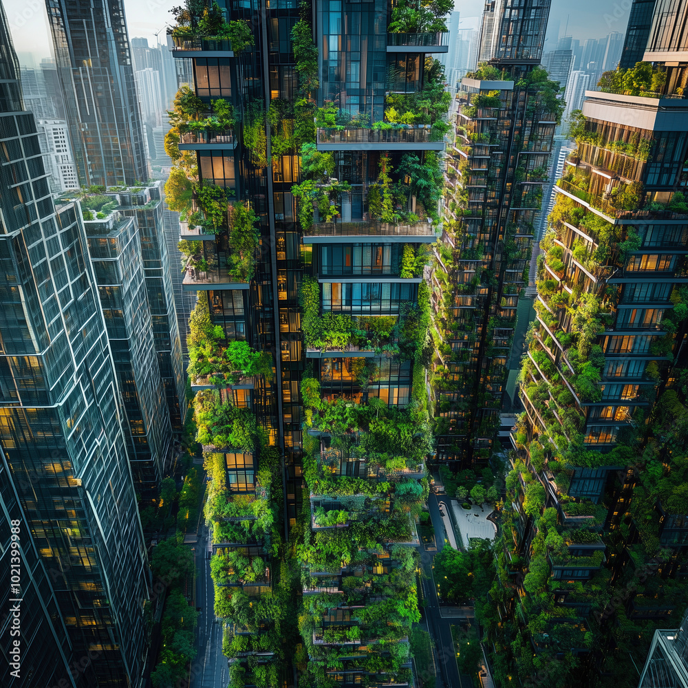 Sustainable AI Green Skyscrapers with Vertical Gardens in Urban ...