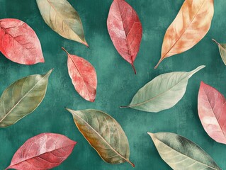 Aufkleber - Artwork featuring contemporary leaves on a green background suitable for murals or wallpaper in interior design