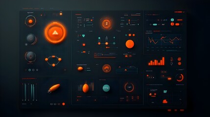 Poster - Stylized Futuristic Digital Data Display with Sleek Modular Geometric UI Elements and Minimalist Technology Backdrop  Clean Modern GUI Design for Game Interfaces and Software Visualizations