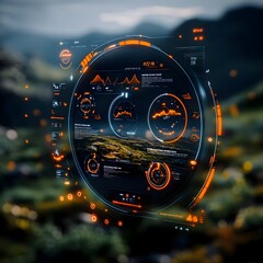 Poster - Sleek and futuristic HUD components elegantly layered over a dynamic sci fi landscape blending cutting edge technology with an immersive virtual environment