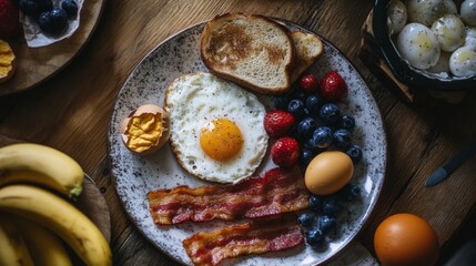 Poster - Breakfast Plate with Eggs, Bacon, and Fresh Fruits