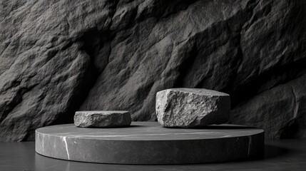 Aufkleber - Black geometric stone and rock texture background minimalist mockup for podium presentation or display 3D rendering