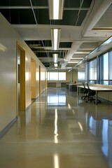 Canvas Print - Modern Office Corridor With Shiny Floor