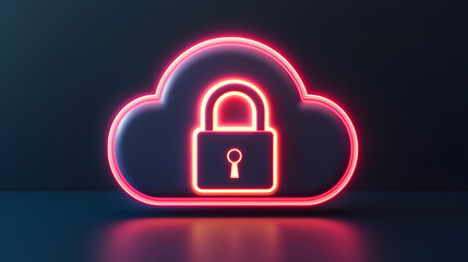 Abstract illustration of cloud security services, stylized cloud icon integrated with a secure padlock symbol, representing data protection and cybersecurity in cloud computing environments. ready to