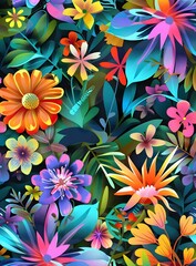 Wall Mural - Colorful Floral Pattern Design Background