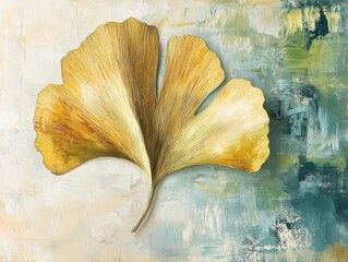 Poster - Abstract hand drawn ginkgo leaf oil painting perfect for print and digital applications including rugs wallpapers wall art graphic design social media posters and t shirts