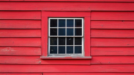 Poster - Closeup of window on a striking red clapboard building