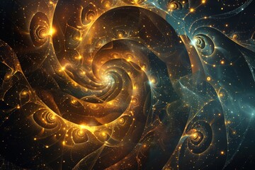 Wall Mural - a spiral of gold and blue colors with a starry background, generative ai image