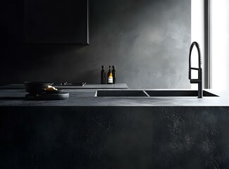 Wall Mural - Black Kitchen Countertop with Sink and Faucet