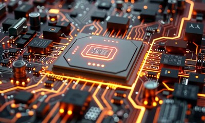 Aufkleber - A close up of a computer chip with orange lights Video