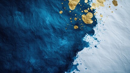 Poster - Abstract art background featuring spilled blue paint on paper with a shiny gold vein texture Ideal for designs prints wallpapers posters cards murals and carpets