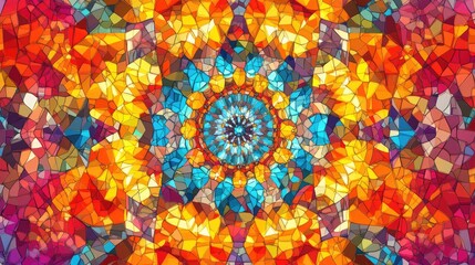 Poster - Abstract mosaic illustration featuring a kaleidoscope pattern with vibrant colors creating a decorative fantasy texture