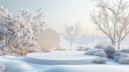 Aufkleber - Abstract winter landscape featuring a podium for showcasing products 3D rendering