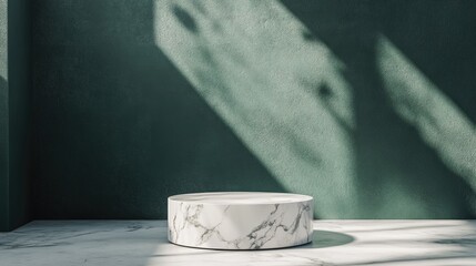 Poster - Abstract 3D white marble pedestal against a green backdrop 3D rendering