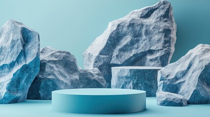 Aufkleber - Blue geometric stone and rock shape background minimalist mockup for podium presentation 3D rendering