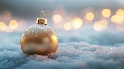 Wall Mural - empty christmas bauble over the winter, snowy background with copy space