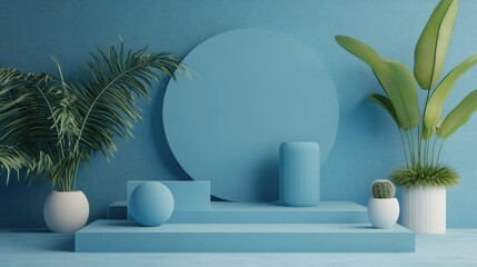Aufkleber - Blue geometric shape background contemporary minimalist mockup for podium presentation 3D rendering