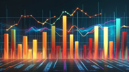 Poster - Abstract Colorful Financial Data Visualization with Line and Bar Charts