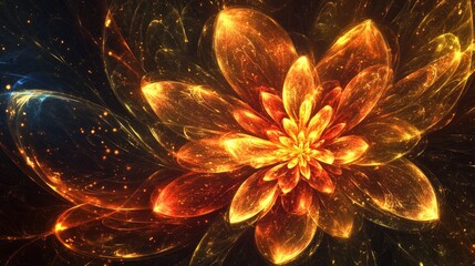 Aufkleber - Abstract fantasy flower with luminous effects Shimmering golden light swirl backdrop Vivid digital artwork for innovative graphic design Radiant decorative pattern Fractal illustration