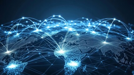 Poster - Global Network of Interconnected Points and Lines on a Blue Earth Globe