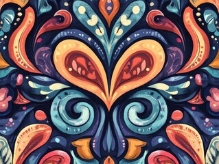 Poster - Abstract fantasy graphic background featuring a seamless fabric pattern Hand drawn floral geometric texture with tribal ethnic ornaments in a doodle style 2D cartoon illustration