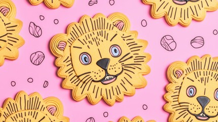 Poster - Close up image of lion shaped mango cookies on a white background