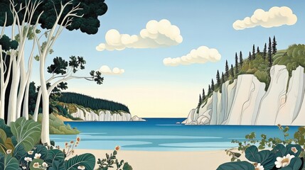 Poster - Cliffside and shoreline illuminated by the sunset