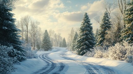 Wall Mural - merry christmas and happy new year greeting background .winter landscape with snow and christmas tre