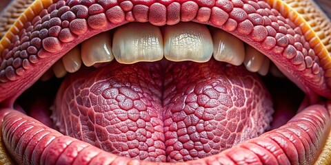 Wall Mural - High Magnification of Tongue Surface Under Microscope Revealing Detailed Texture and Structures