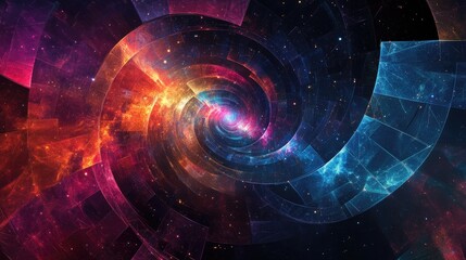 Poster - Abstract fractal fantasy backdrop featuring a cosmic galaxy with a digital geometric techno inspired illustration