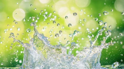 Aufkleber - A burst of water droplets in mid air against a vibrant green backdrop