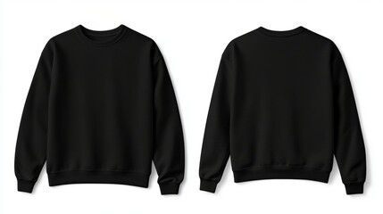 black sweatshirt. mockup of an oversized unisex crew neck model, shown from the front and back views