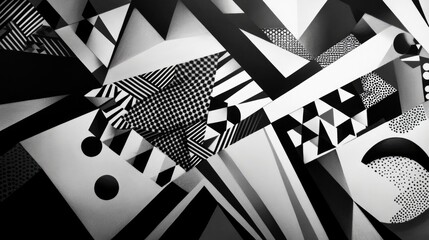 Aufkleber - Black and white artwork featuring geometric designs and patterns