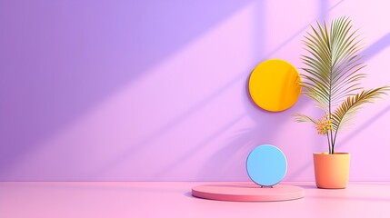 Poster - Minimalist 3D Studio Room with Clean Purple Background Empty Floor and Wall Product Podium Mockup with Shadow Overlay and Soft Sunlight