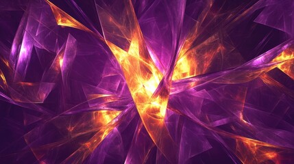 Poster - Abstract purple geometric background with a shiny finish featuring a golden fantasy flame Ideal for a decorative cover for booklets flyers albums or holiday party invitations Digital fractal art