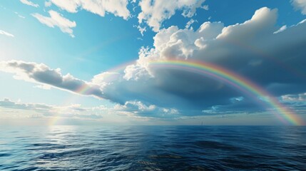 Poster - A rainbow is seen in the sky above the ocean