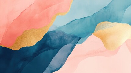 Aufkleber - Abstract Background Texture In Blue Pink And Gold Tones Modern Digital Artwork Diffused Pattern For Wall Art Print Banner Or Picture Frame