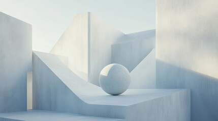 Poster - Abstract white geometric structure featuring a sphere positioned within a cube s corner 3D rendering illustration