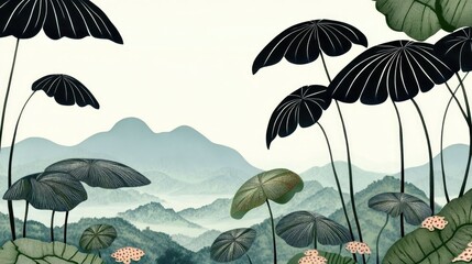 Aufkleber - Close Up of Taro Plants with Mountainous Background