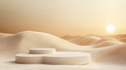 Aufkleber - 3D rendering template featuring a minimal podium set against a landscape with beige and cream hues