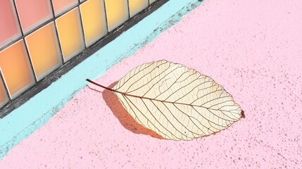 Poster - Close up of a dried leaf resting on a window ledge