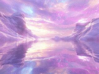 Poster - Animated pastel galaxy reflection on water featuring digital art 3D illustrations and fantasy themed graphics suitable for backgrounds and wallpapers