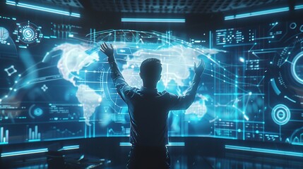 Aufkleber - A financial planner using hand gestures to manipulate floating holographic graphs and budget forecasts in mid-air