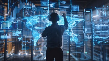 Aufkleber - A financial planner using hand gestures to manipulate floating holographic graphs and budget forecasts in mid-air