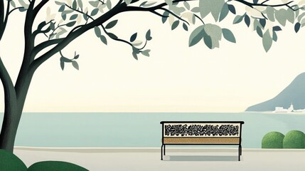 Poster - Coastal Bench Overlooking the Ocean in Summer Film Tone